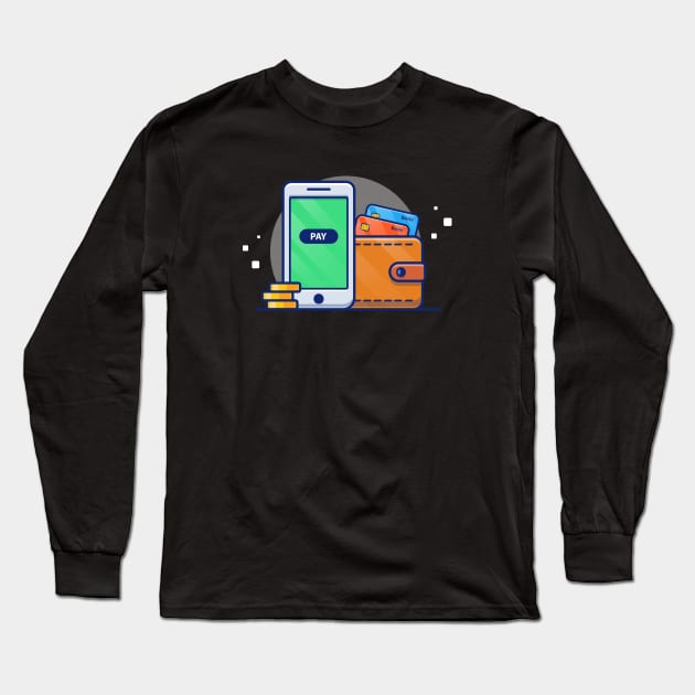 Hand Phone, wallet, Card, And Stack Of Gold Coin Cartoon Long Sleeve T-Shirt by Catalyst Labs